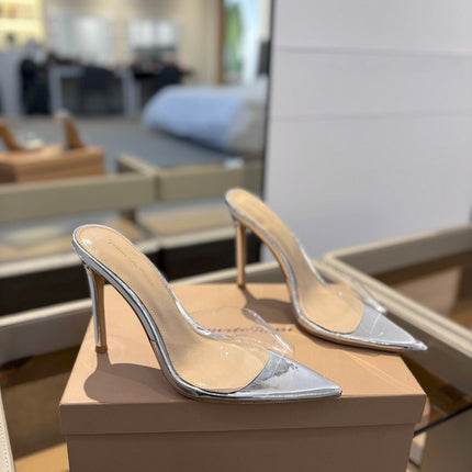 GIANVITO ROSSI 26S HEELED SANDALS 105 MM IN SILVER CALFSKIN