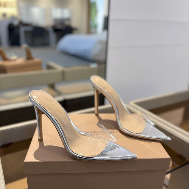 GIANVITO ROSSI 26S HEELED SANDALS 105 MM IN SILVER CALFSKIN
