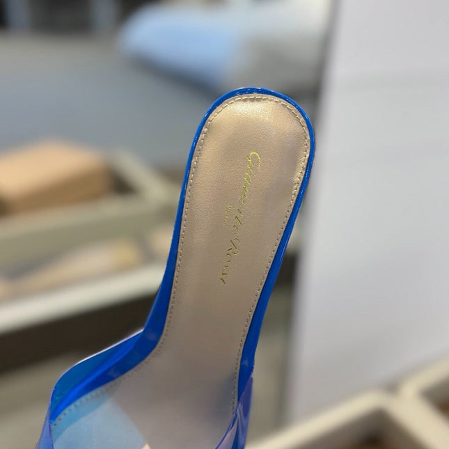 GIANVITO ROSSI 26S HEELED SANDALS 105 MM IN BLUE CALFSKIN