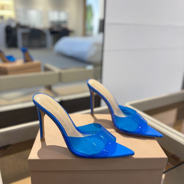 GIANVITO ROSSI 26S HEELED SANDALS 105 MM IN BLUE CALFSKIN