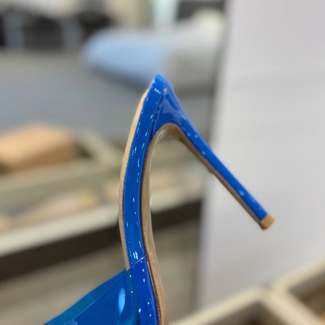 GIANVITO ROSSI 26S HEELED SANDALS 105 MM IN BLUE CALFSKIN