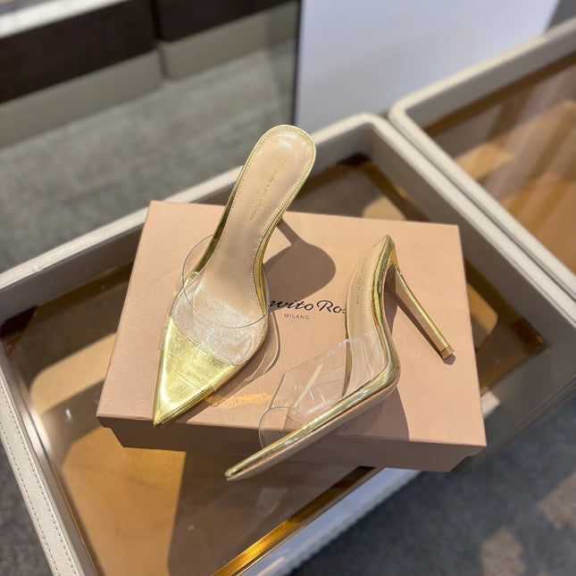 GIANVITO ROSSI 26S HEELED SANDALS 105 MM IN GOLD CALFSKIN