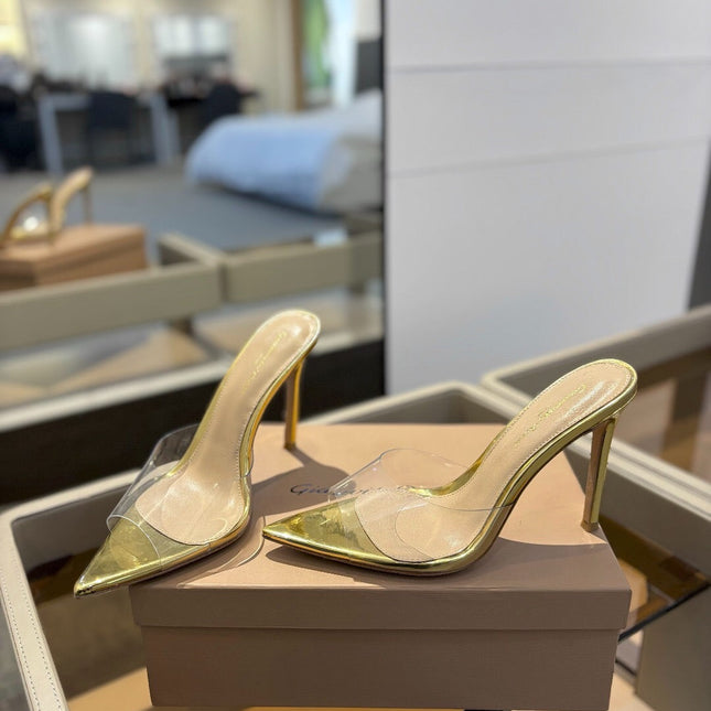 GIANVITO ROSSI 26S HEELED SANDALS 105 MM IN GOLD CALFSKIN