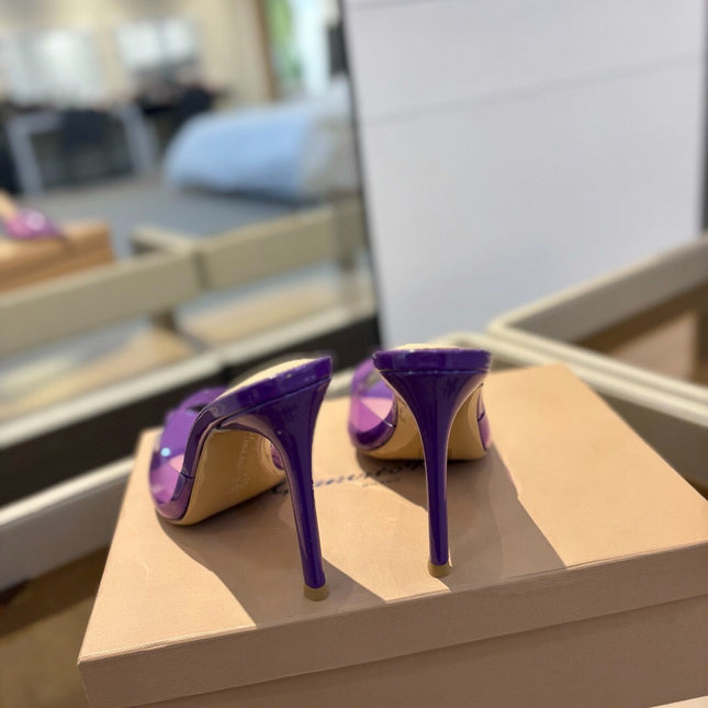 GIANVITO ROSSI 26S HEELED SANDALS 105 MM IN PURPLE CALFSKIN