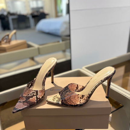 GIANVITO ROSSI 26S HEELED SANDALS 105 MM IN PINKISH BROWN SNAKESKIN