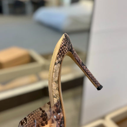GIANVITO ROSSI 26S HEELED SANDALS 105 MM IN PINKISH BROWN SNAKESKIN