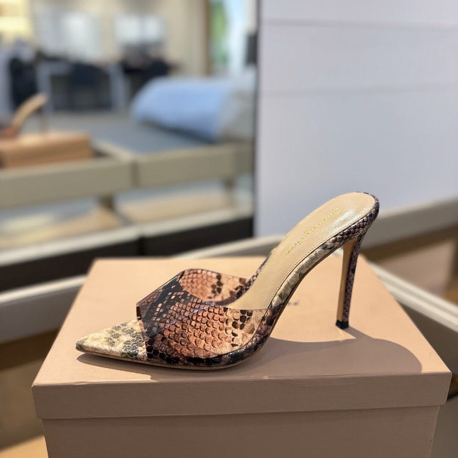 GIANVITO ROSSI 26S HEELED SANDALS 105 MM IN PINKISH BROWN SNAKESKIN