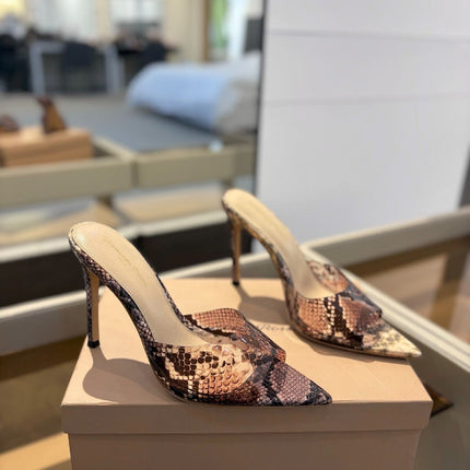 GIANVITO ROSSI 26S HEELED SANDALS 105 MM IN PINKISH BROWN SNAKESKIN
