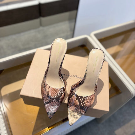 GIANVITO ROSSI 26S HEELED SANDALS 105 MM IN PINKISH BROWN SNAKESKIN