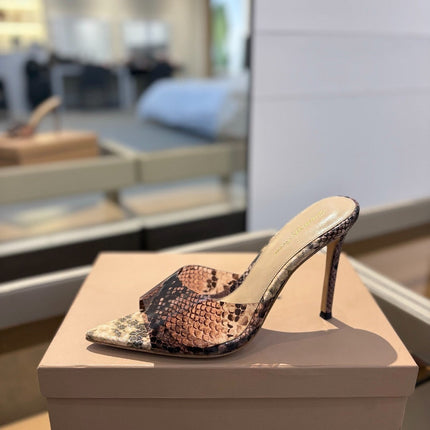GIANVITO ROSSI 26S HEELED SANDALS 105 MM IN PINKISH BROWN SNAKESKIN