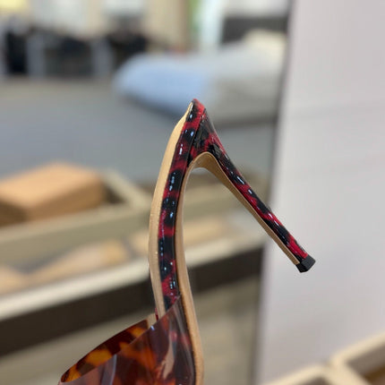 GIANVITO ROSSI 26S HEELED SANDALS 105 MM IN RED AND BLACK LEOPARD PRINT CALFSKIN