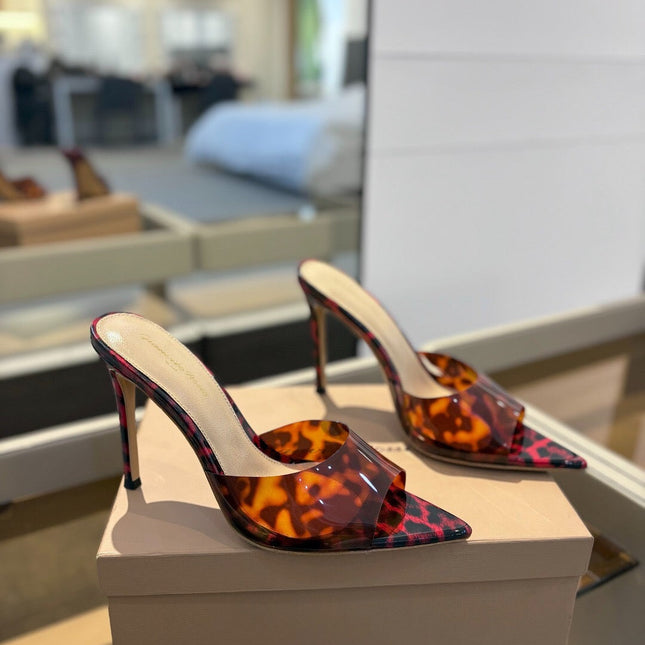 GIANVITO ROSSI 26S HEELED SANDALS 105 MM IN RED AND BLACK LEOPARD PRINT CALFSKIN