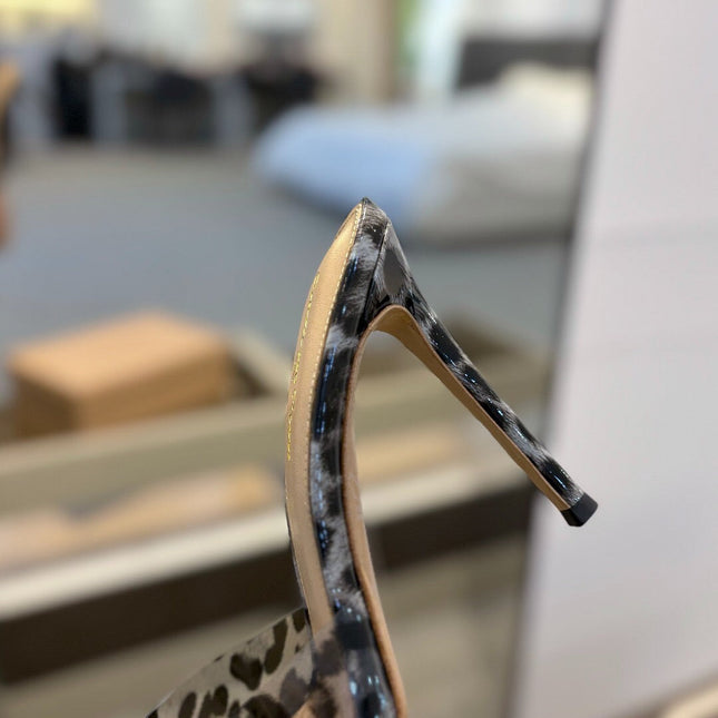 GIANVITO ROSSI 26S HEELED SANDALS 105 MM IN GREY AND BLACK LEOPARD PRINT CALFSKIN