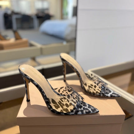 GIANVITO ROSSI 26S HEELED SANDALS 105 MM IN GREY AND BLACK LEOPARD PRINT CALFSKIN