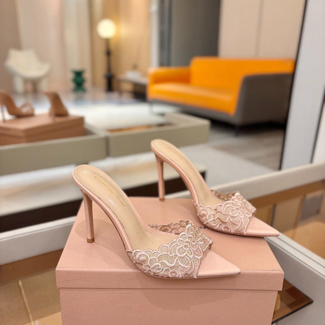GIANVITO ROSSI 26S HEELED SANDALS 105 MM IN NUDE LACE AND LAMBSKIN