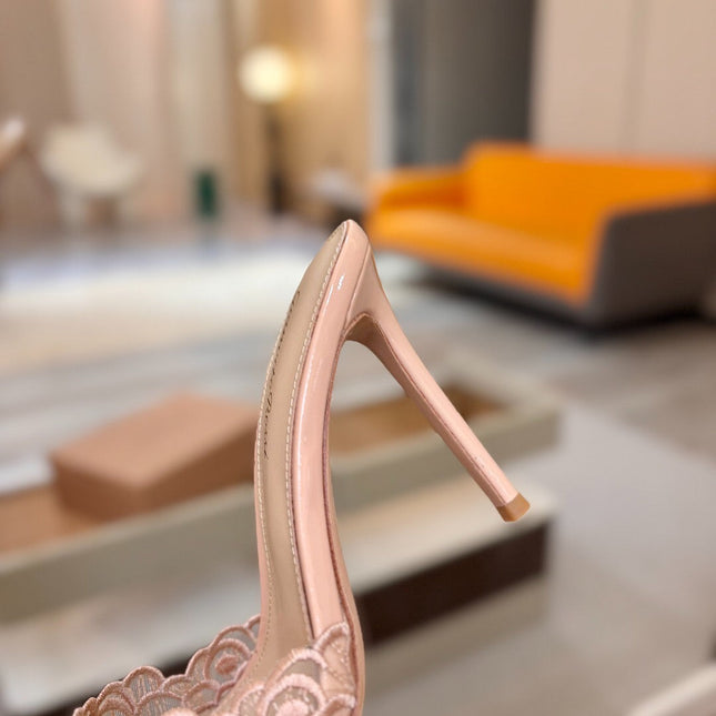 GIANVITO ROSSI 26S HEELED SANDALS 105 MM IN NUDE LACE AND LAMBSKIN