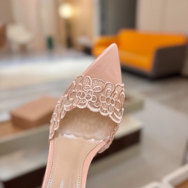 GIANVITO ROSSI 26S HEELED SANDALS 105 MM IN NUDE LACE AND LAMBSKIN