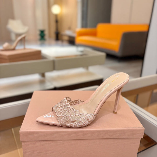 GIANVITO ROSSI 26S HEELED SANDALS 105 MM IN NUDE LACE AND LAMBSKIN