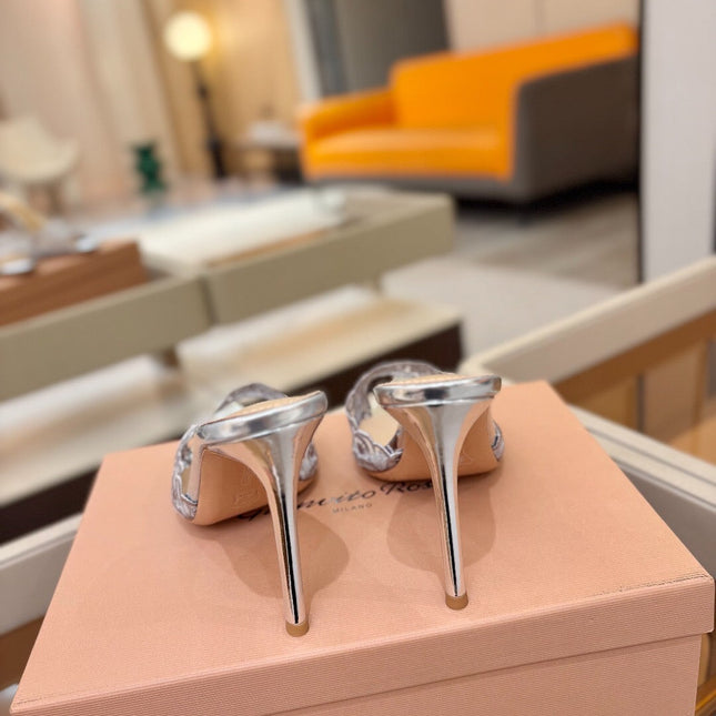 GIANVITO ROSSI 26S HEELED SANDALS 105 MM IN SILVER LACE AND LAMBSKIN