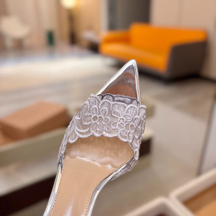 GIANVITO ROSSI 26S HEELED SANDALS 105 MM IN SILVER LACE AND LAMBSKIN