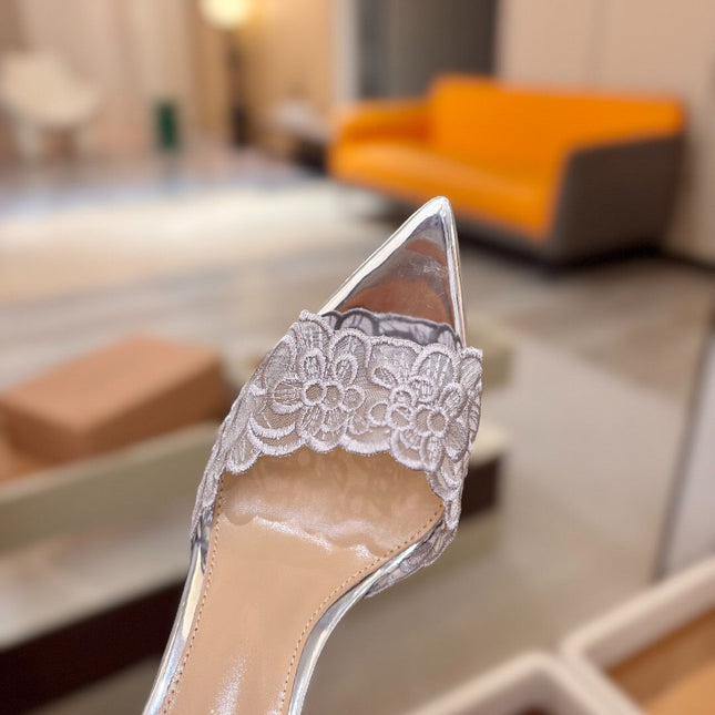 GIANVITO ROSSI 26S HEELED SANDALS 105 MM IN SILVER LACE AND LAMBSKIN
