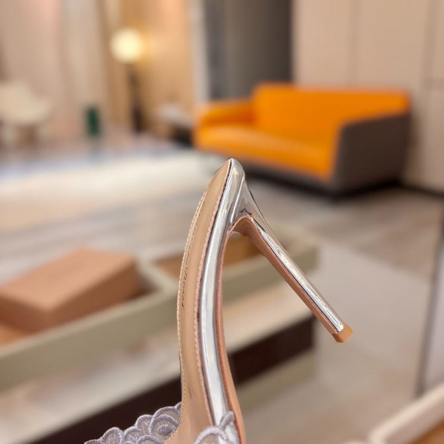 GIANVITO ROSSI 26S HEELED SANDALS 105 MM IN SILVER LACE AND LAMBSKIN