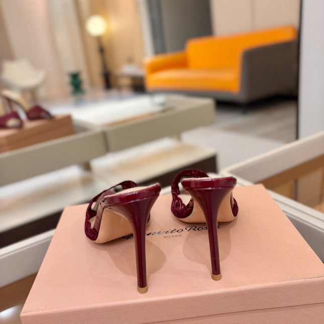 GIANVITO ROSSI 26S HEELED SANDALS 105 MM IN DARK RED LACE AND LAMBSKIN
