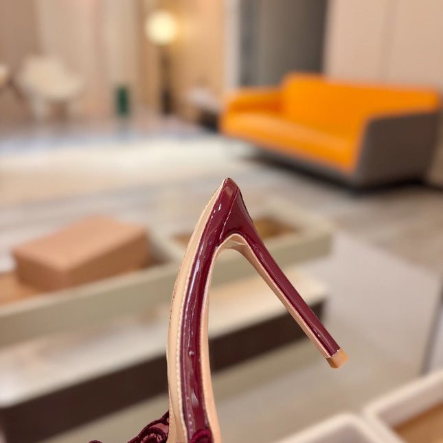GIANVITO ROSSI 26S HEELED SANDALS 105 MM IN DARK RED LACE AND LAMBSKIN