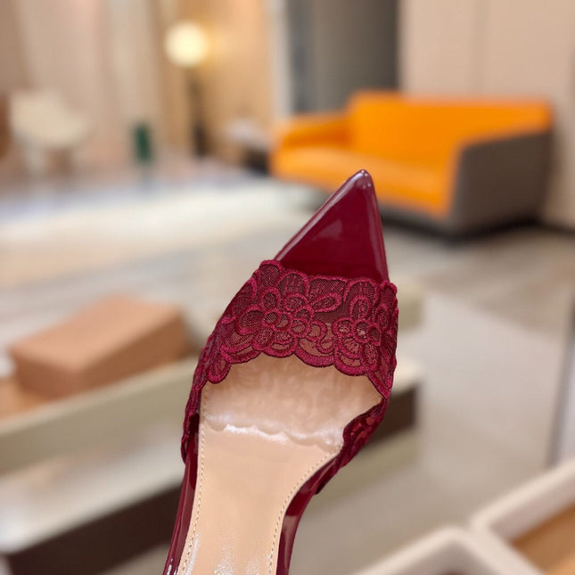 GIANVITO ROSSI 26S HEELED SANDALS 105 MM IN DARK RED LACE AND LAMBSKIN