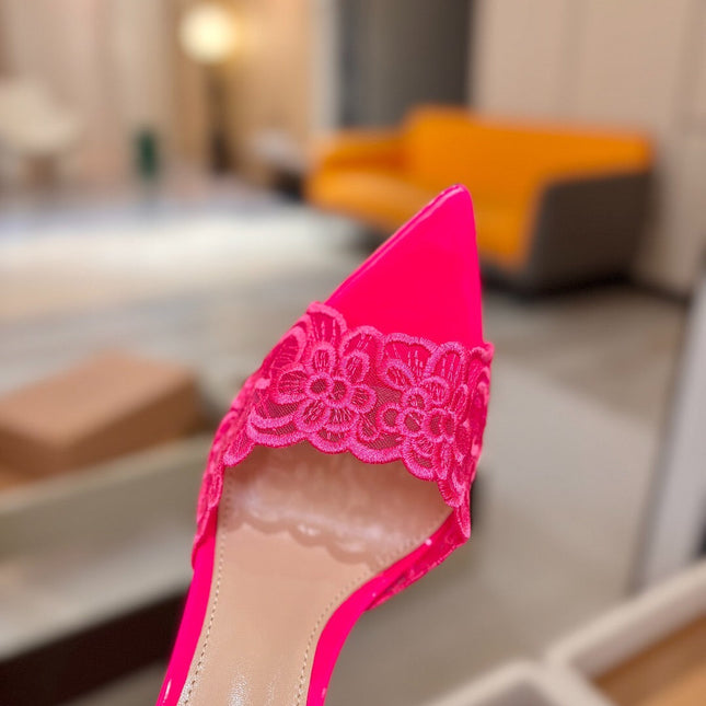 GIANVITO ROSSI 26S HEELED SANDALS 105 MM IN PINK LACE AND LAMBSKIN