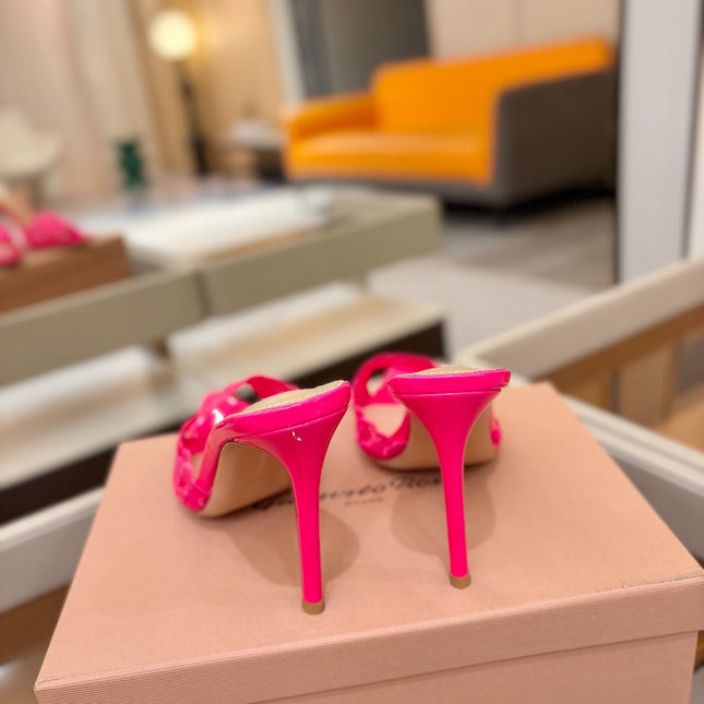 GIANVITO ROSSI 26S HEELED SANDALS 105 MM IN PINK LACE AND LAMBSKIN