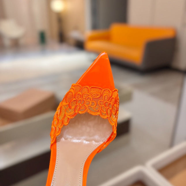 GIANVITO ROSSI 26S HEELED SANDALS 105 MM IN ORANGE LACE AND LAMBSKIN