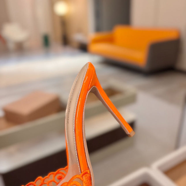 GIANVITO ROSSI 26S HEELED SANDALS 105 MM IN ORANGE LACE AND LAMBSKIN