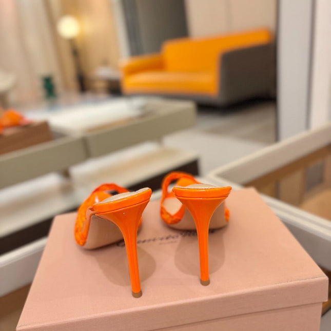 GIANVITO ROSSI 26S HEELED SANDALS 105 MM IN ORANGE LACE AND LAMBSKIN