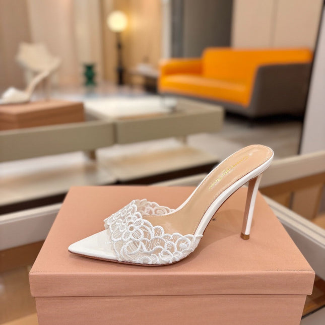 GIANVITO ROSSI 26S HEELED SANDALS 105 MM IN WHITE LACE AND LAMBSKIN