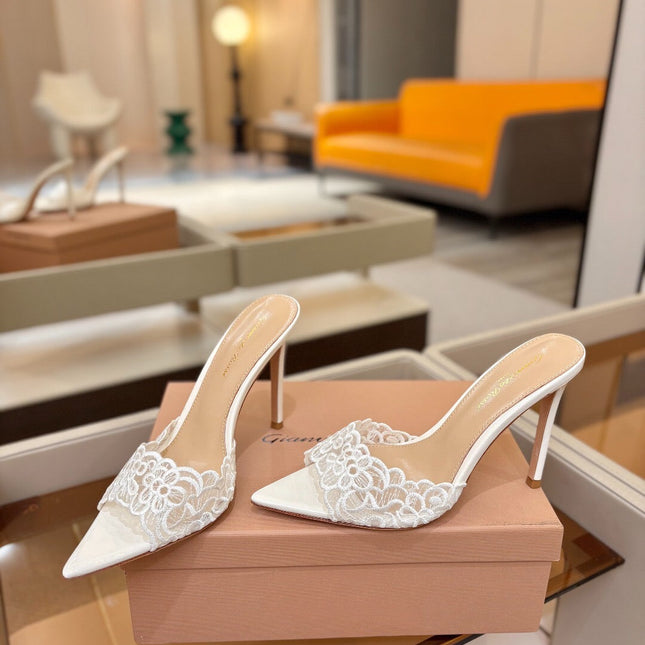 GIANVITO ROSSI 26S HEELED SANDALS 105 MM IN WHITE LACE AND LAMBSKIN