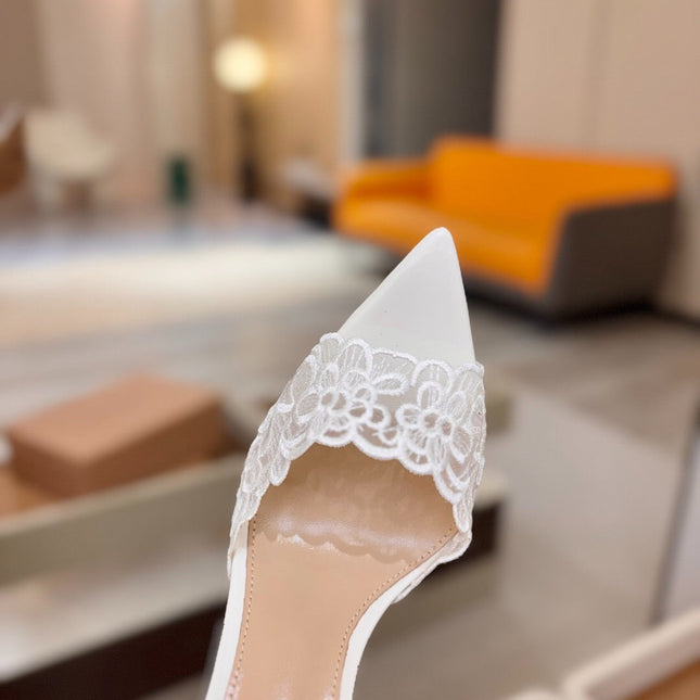 GIANVITO ROSSI 26S HEELED SANDALS 105 MM IN WHITE LACE AND LAMBSKIN
