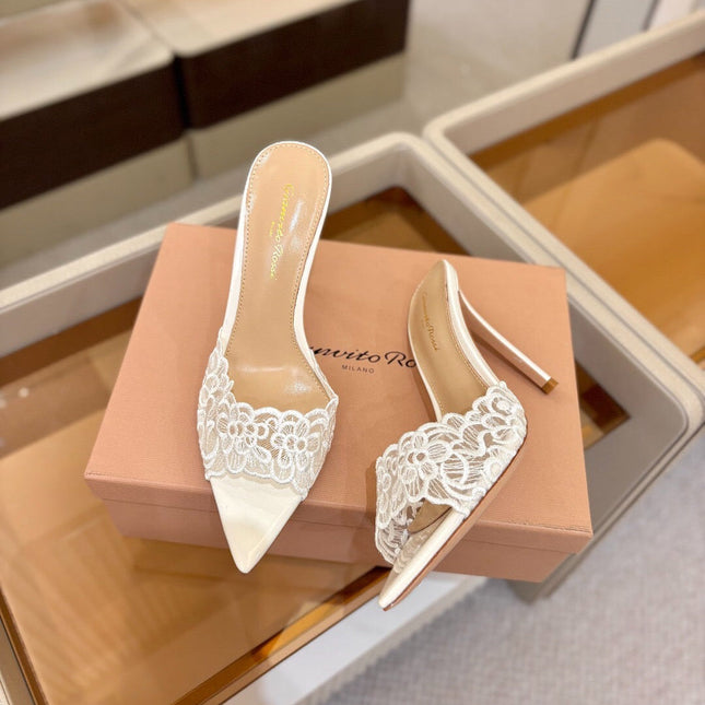 GIANVITO ROSSI 26S HEELED SANDALS 105 MM IN WHITE LACE AND LAMBSKIN