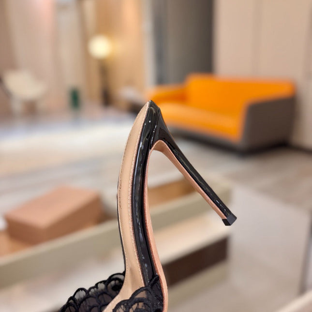 GIANVITO ROSSI 26S HEELED SANDALS 105 MM IN BLACK LACE AND LAMBSKIN