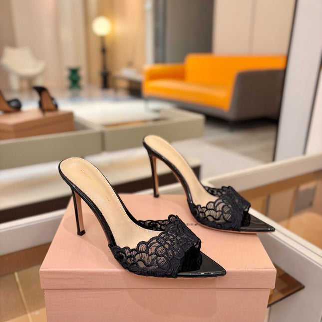 GIANVITO ROSSI 26S HEELED SANDALS 105 MM IN BLACK LACE AND LAMBSKIN