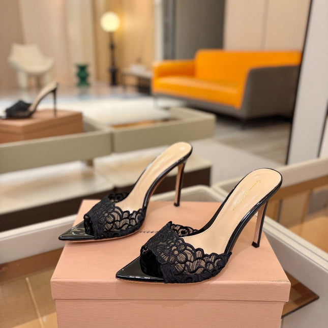 GIANVITO ROSSI 26S HEELED SANDALS 105 MM IN BLACK LACE AND LAMBSKIN