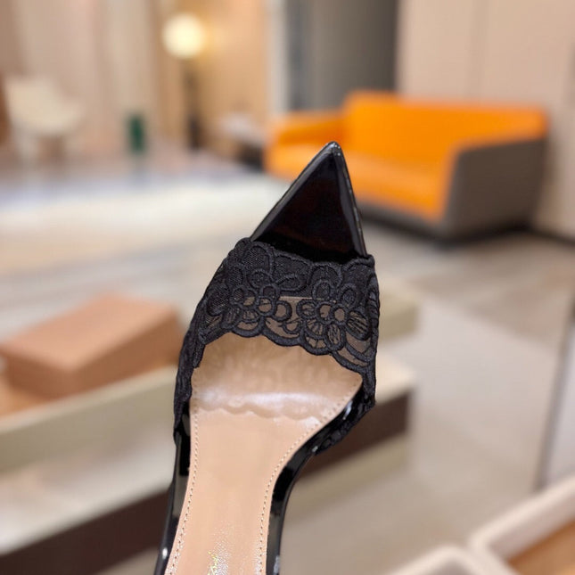 GIANVITO ROSSI 26S HEELED SANDALS 105 MM IN BLACK LACE AND LAMBSKIN