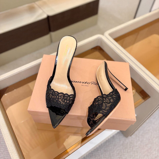 GIANVITO ROSSI 26S HEELED SANDALS 105 MM IN BLACK LACE AND LAMBSKIN