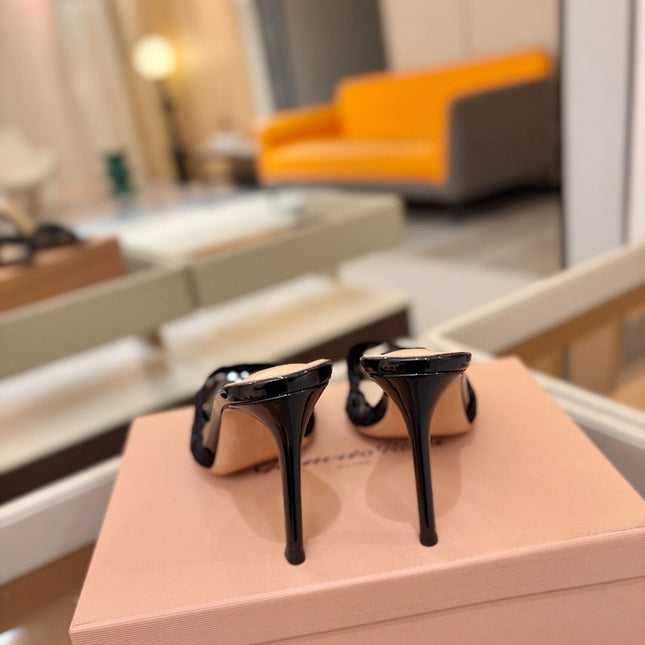 GIANVITO ROSSI 26S HEELED SANDALS 105 MM IN BLACK LACE AND LAMBSKIN
