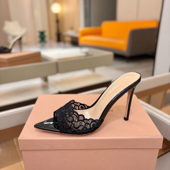 GIANVITO ROSSI 26S HEELED SANDALS 105 MM IN BLACK LACE AND LAMBSKIN