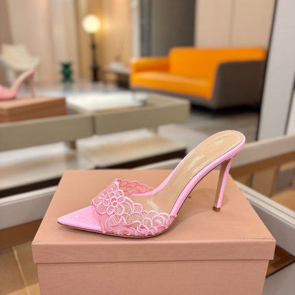 GIANVITO ROSSI 26S HEELED SANDALS 105 MM IN LIGHT PINK LACE AND LAMBSKIN