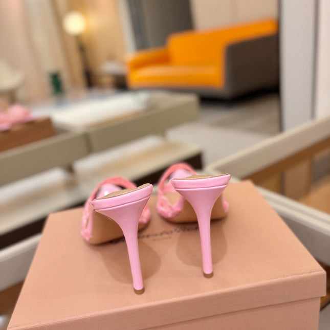 GIANVITO ROSSI 26S HEELED SANDALS 105 MM IN LIGHT PINK LACE AND LAMBSKIN