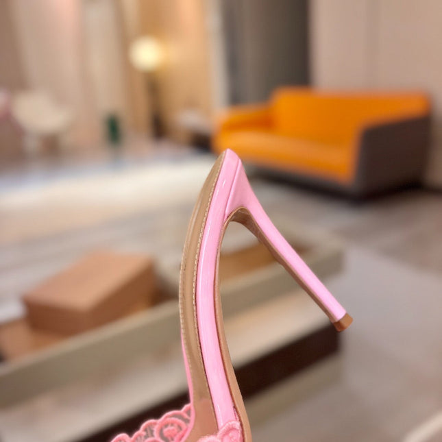GIANVITO ROSSI 26S HEELED SANDALS 105 MM IN LIGHT PINK LACE AND LAMBSKIN