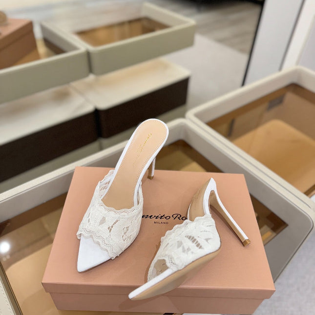 GIANVITO ROSSI 26S HEELED SANDALS 105 MM IN WHITE SUEDE AND LACE