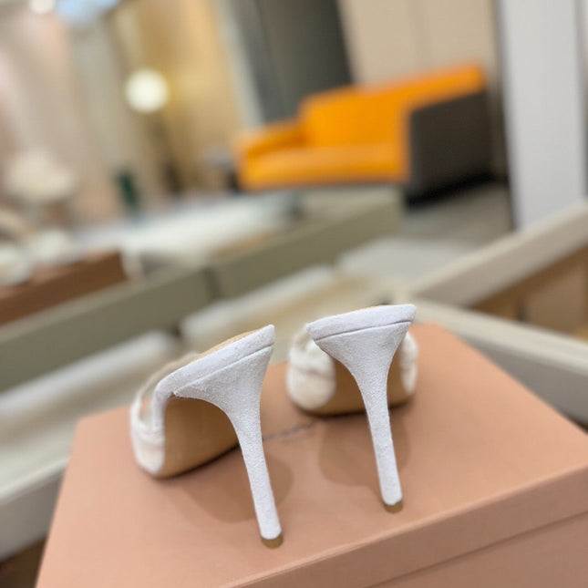 GIANVITO ROSSI 26S HEELED SANDALS 105 MM IN WHITE SUEDE AND LACE